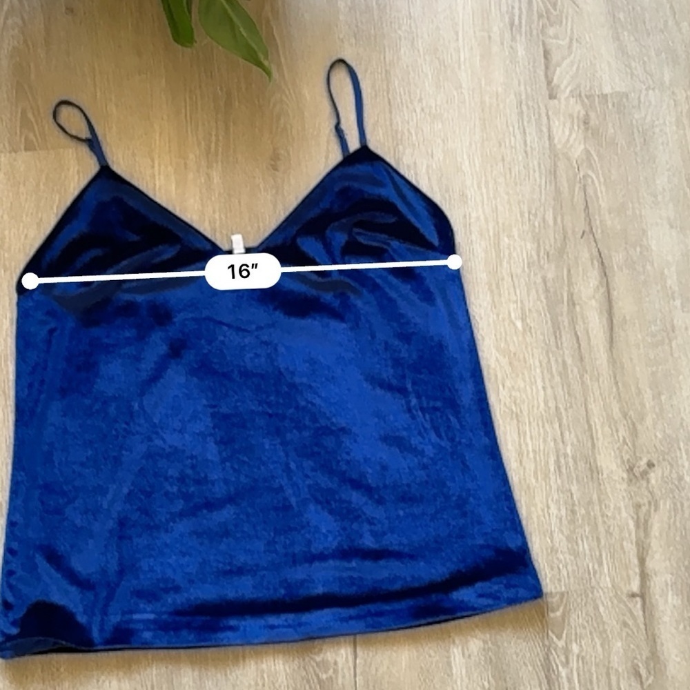 L'Acadamie The V Neck Velvet Navy Cami Tank Top - Picture 4 of 7
